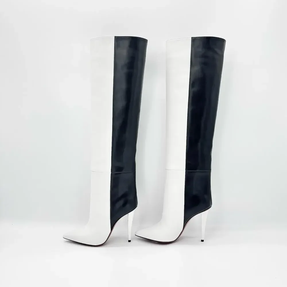 NIB Christian Louboutin Astrilarge Botta 100 Black White Pointed Toe Boots 37.5